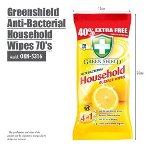 HOUZE GREENSHIELD ANTI-BACTERIAL HOUSEHOLD WIPES 70'S OKN-5316