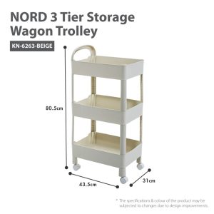 HOUZE NORD 3 TIER STORAGE WAGON TROLLEY KN-6263-BEIGE