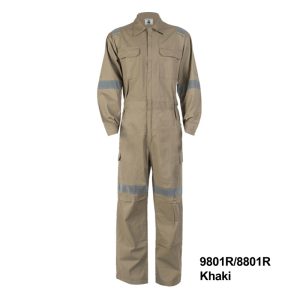 HSK HD COTTON COVERALL WITH REFLECTIVE KHAKI 8801R