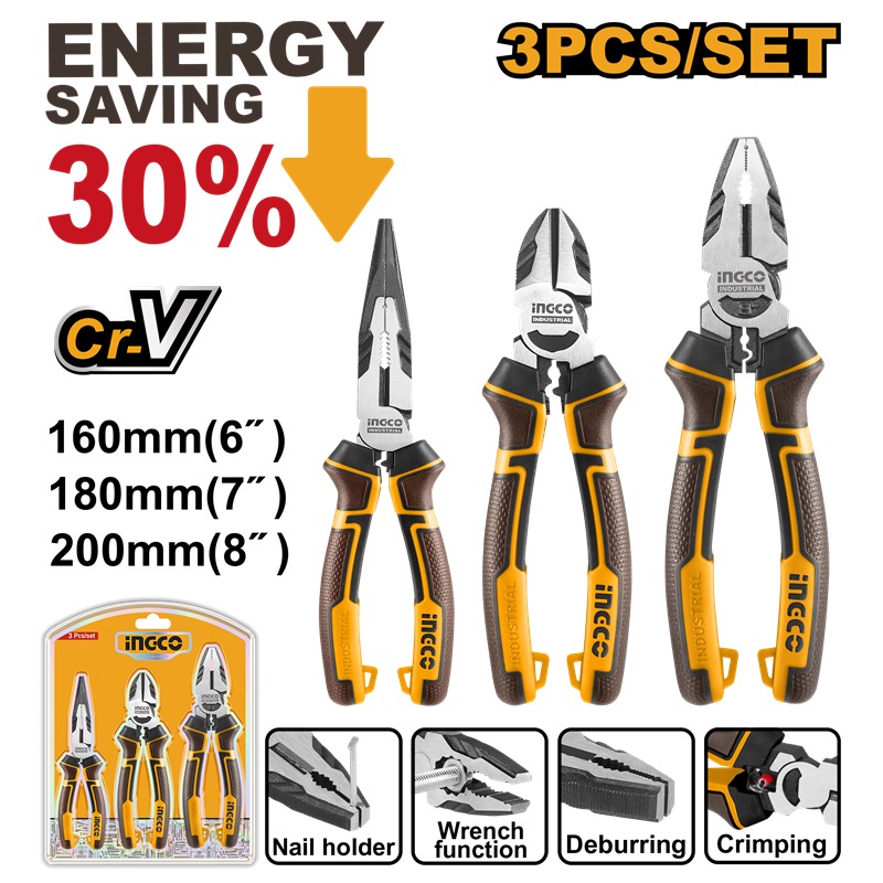 INGCO 3PCS HIGH LEVERAGE CR.V PLIER SET HKHLPS2831