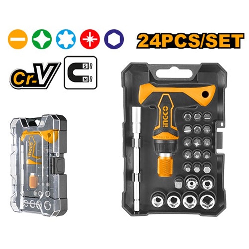 INGCO 24PCS T-HANDLE WRENCH SCREWDRIVER SET HKSDB0188