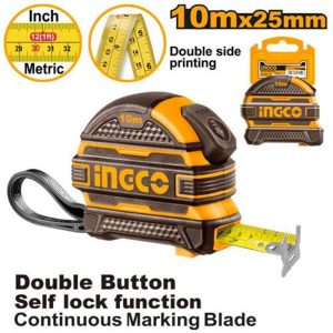 INGCO STEEL MEASURING TAPE 10M/33FT 25MM BLADE RUBBER COVER HSMT081025