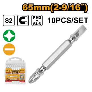 INGCO 10 PCS (-)6.0 & PH 2, 65MM DOUBLE END SCREWDRIVER BITS SDB21HL133