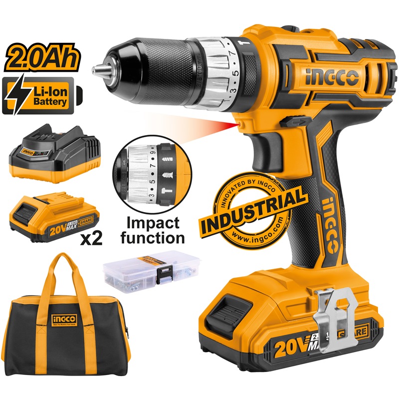 INGCO 20V 2X2.0AH LI-ION IMPACT DRILL, CIDLI2002