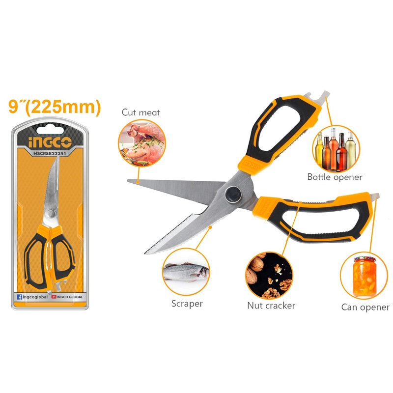 INGCO MULTI FUNCTION KITCHEN SCISSOR SS BLADE 9" 225MM HSCRS822251
