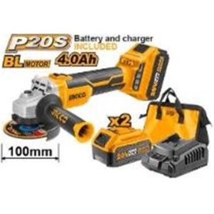 INGCO 20V 2X4.0AH LI-ION 100MM (4") BRUSHLESS ANGLE GRINDER, CAGLI10022