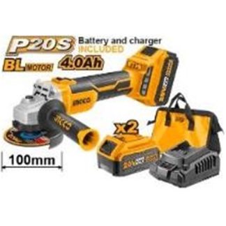 INGCO 20V 2X4.0AH LI-ION 100MM (4") BRUSHLESS ANGLE GRINDER, CAGLI10022