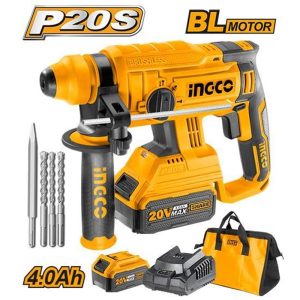 INGCO 20V 2X4.0AH LI-ION SDS+ BRUSHLESS ROTARY HAMMER CRHLI22012