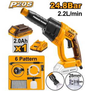INGCO 20V 1X2.0AH LI-ION 24.8 BAR PRESSURE WASHER CPWLI20082