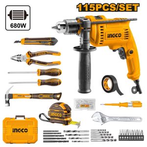 INGCO IMPACT DRILL 680W & 115PCS HAND TOOL KIT HKTHP11151