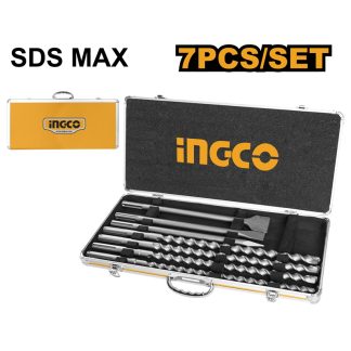 INGCO 7PCS SDS MAX DRILL BIT 16,18,20,22 X540MM & CHISEL SET AKD5075