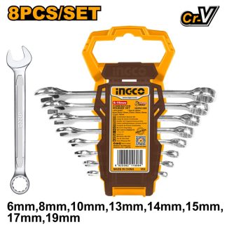 INGCO 8PCS COMBINATION SPANNER SET 6,8,10,13,14,15,17 &19MM HKSPA1088-1