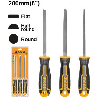 INGCO 3PCS STEEL FILE SET-FLAT, HALF ROUND, & ROUND 8" 200MM HKTFS1308