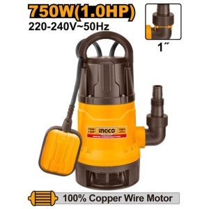 INGCO 1" SEWAGE SUBMERISIBLE PUMP W/FLOAT 1HP 750W MAX HEAD 8M, SPD7508