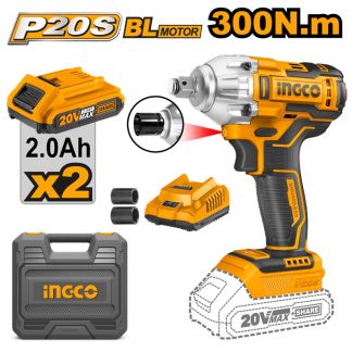 INGCO 20V 2X2.0AH BRUSHLESS 1/2" IMPACT WRENCH 300NM CIWLI2038