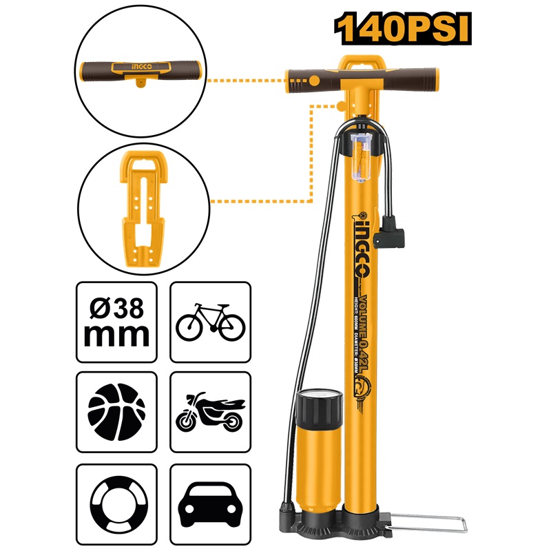 INGCO HAND BICYCLE PUMP MAX PRESSURE 140PSI MPP3811