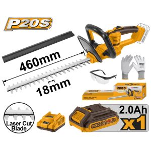 INGCO 20V HEDGE TRIMMER 450MM 1X2.0AH & CHARGER CHTLI20461