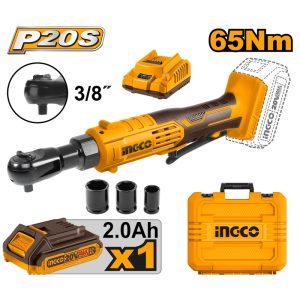 INGCO 20V LI-ION 3/8" DR. RATCHET WRENCH 65NM 1X2.0AH CHARGER CDRLI2060152
