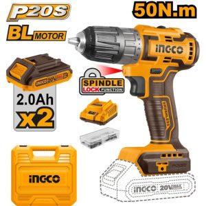 INGCO 20V 2X2.0AH LI-ION BRUSHLESS DRILL, CDLI20508