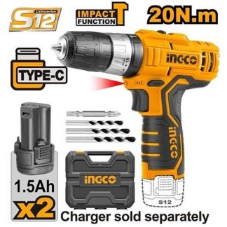 INGCO 12V 2X1.5AH LI-ION DRILL (NO USB CHARGER) CIDLI12328