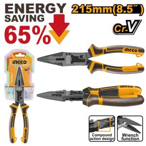 INGCO COMPOUND ACTION LONG NOSE PLIER 8.5" 215MM HCLNP58200