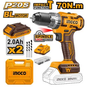 INGCO 20V 2X2.0AH LI-ION BRUSHLESS IMPACT DRILL 70NM CIDLI20605