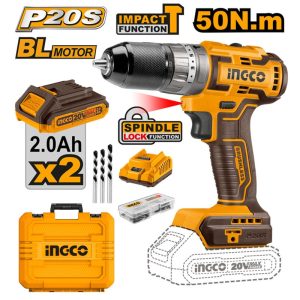 INGCO 20V 2X2.0AH LI-ION BRUSHLESS IMPACT DRILL 50NM, CIDLI20508