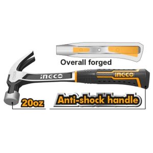 INGCO ALL STEEL CLAW HAMMER ANTI-SHOCK FIBREGLASS HANDLE 20OZ HCH0820