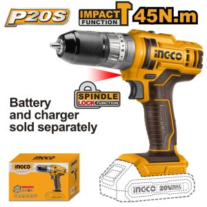 INGCO 20V LI-ION IMPACT DRILL 45NM CIDLI201455 (BARE UNIT)
