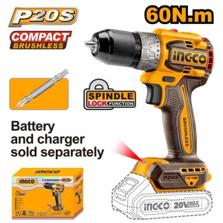 INGCO 20V COMPACT BRUSHLESS DRILL 60NM CDLI206021 (BARE UNIT)