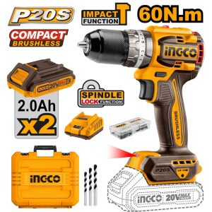 INGCO 20V 2X2.0AH LI-ION BRUSHLESS IMPACT DRILL CIDLI20602