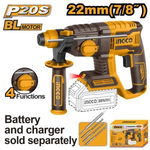 INGCO 20V LI-ION BRUSHLESS ROTARY HAMMER 22MMØ CRHLI20208 (BARE UNIT)