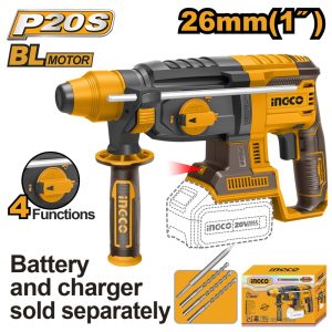 INGCO 20V LI-ION BRUSHLESS ROTARY HAMMER 26MMØ CRHLI20228 (BARE UNIT)