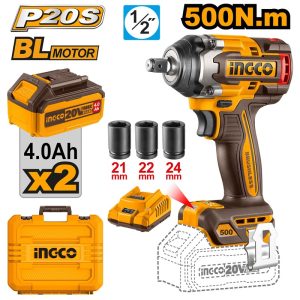 INGCO 20V 2X4.0AH LI-ION BRUSHLESS 1/2" IMPACT WRENCH 500NM CIWLI2050