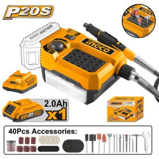 INGCO 20V LI-ION V. SPEED CONTROL GRINDER 1X2.0AH & 40 PC ACCES CMGLI20011