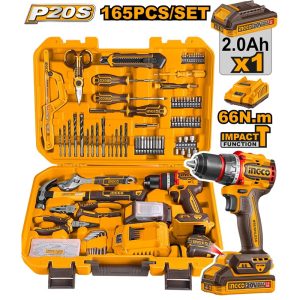 INGCO 20V LI-ION IMPACT DRILL 165PCS TOOL KIT SET HKTHP11651