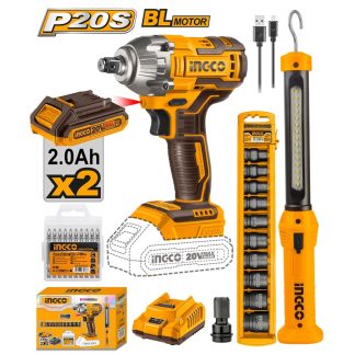 INGCO 20V IMPACT WRENCH 300NM + WORKLIGHT COMBO SET COSLI23011