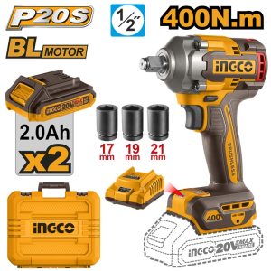 INGCO 20V 2X2.0AH LI-ION BRUSHLESS 1/2" IMPACT WRENCH CIWLI2040