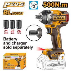 INGCO 20V BRUSHLESS 1/2" IMPACT WRENCH 500NM CIWLI20501 (BARE UNIT)