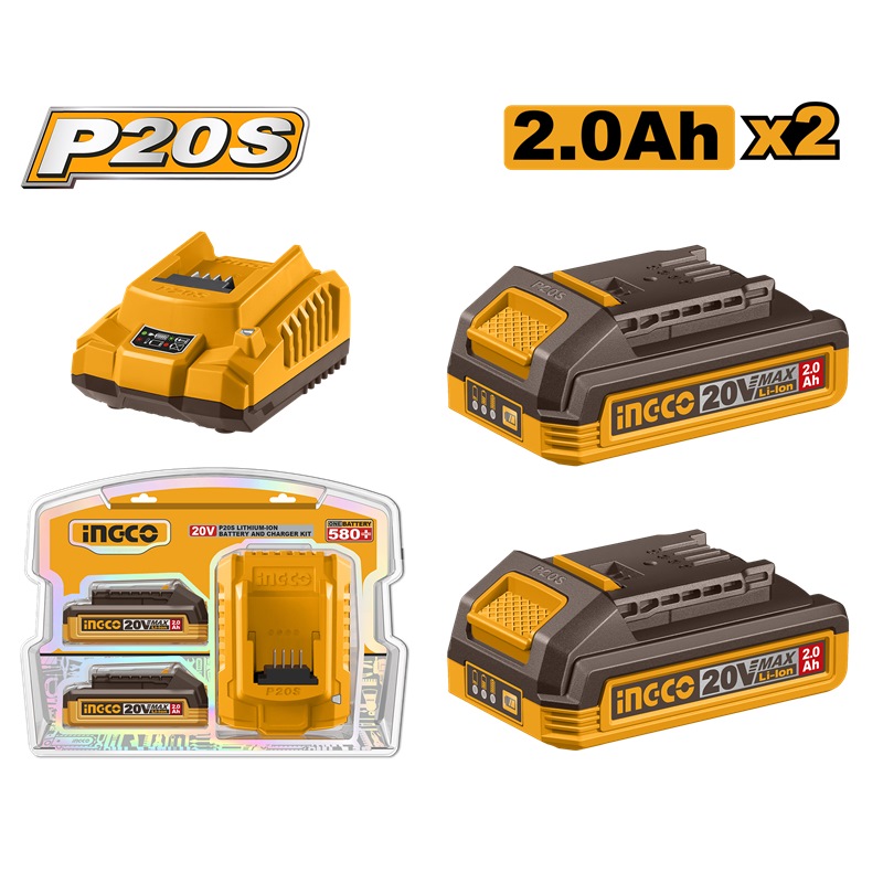 INGCO 20V 2X2.0AH BATTERY + CHARGER POWER SOURCE PACK FBCPK1222