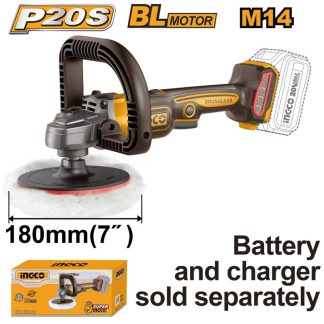 INGCO 20V LI-ION BRUSHLESS ANGLE POLISHER 400-2500RPM APLI2018 (BARE UNIT)