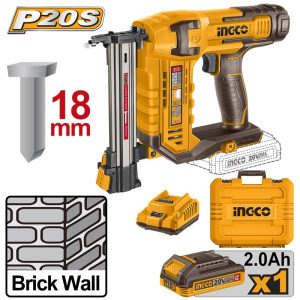 INGCO 20V 1X2.0AH CONCRETE BRICK NAILER ST18MM NAIL CSTLI3808
