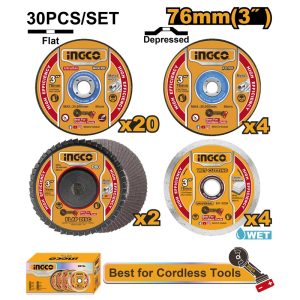 INGCO 30 PCS 76MM CUTTING & GRINDING DISC SET MCD07630