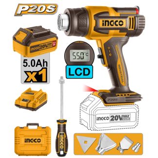 INGCO 20V LI-ION HEAT GUN 30~300/30~550°C 1X5.0AH+ CHARGER & CASE HGLI20035