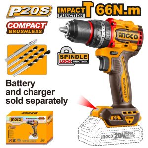 INGCO 20V LI-ION BL IMPACT DRILL 66NM CIDLI206681 (BARE UNIT)