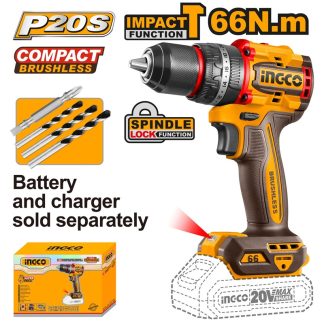 INGCO 20V LI-ION BL IMPACT DRILL 66NM CIDLI206681 (BARE UNIT)
