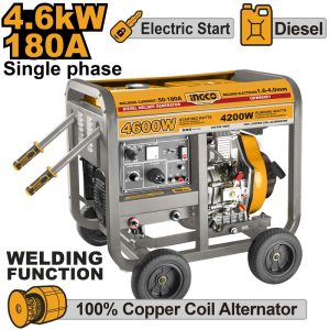 INGCO DIESEL WELDER & GENERATOR ELECTRIC START MAX 180A, 4.6KW GDW65001