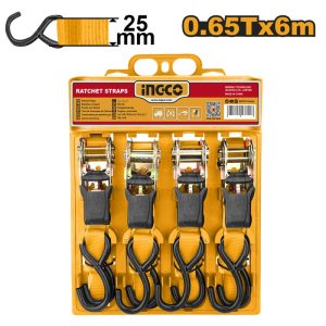 INGCO 4PCS RATCHET STRAP SET 25X6M (20FT) 0.65T HRSP065607