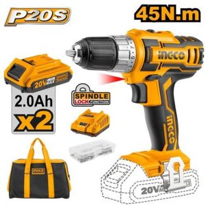 INGCO 20V LI-ION DRILL 45NM W/ 2X20V 2.0AH, CHARGER+BAG CDLI20023