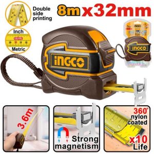 INGCO STEEL MEASURING TAPE 8M/26FT MAGNETIC HOOK, 32MM BLADE HSMT80832